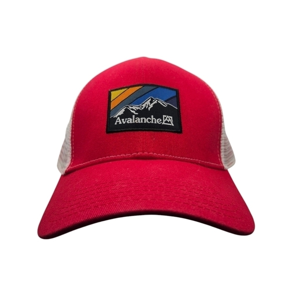 AVALANCHE Men's Logo Patch Trucker Hat Cap Mesh Snapback Red - Picture 1 of 8